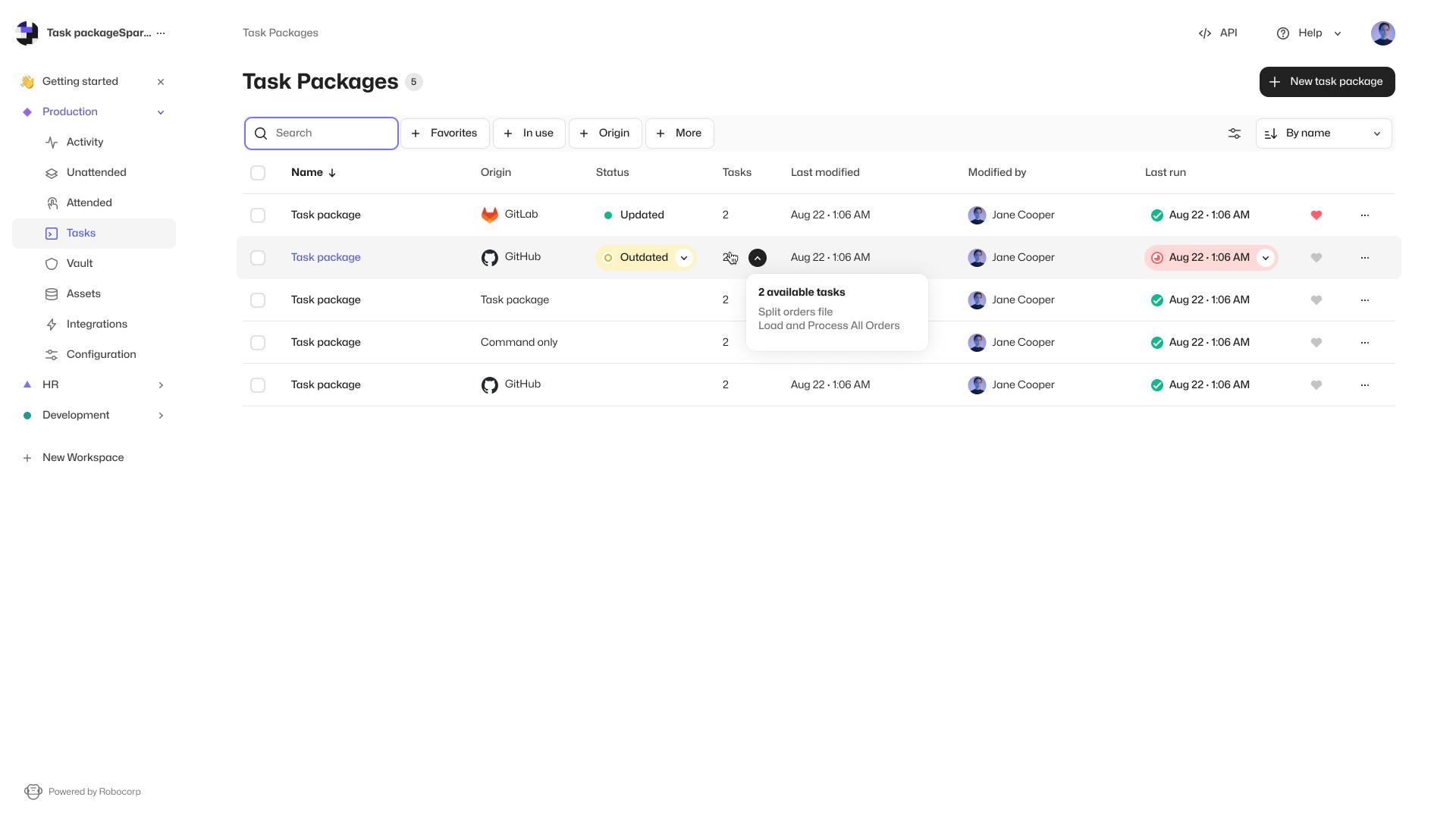 Robocorp Control Room Task Packages