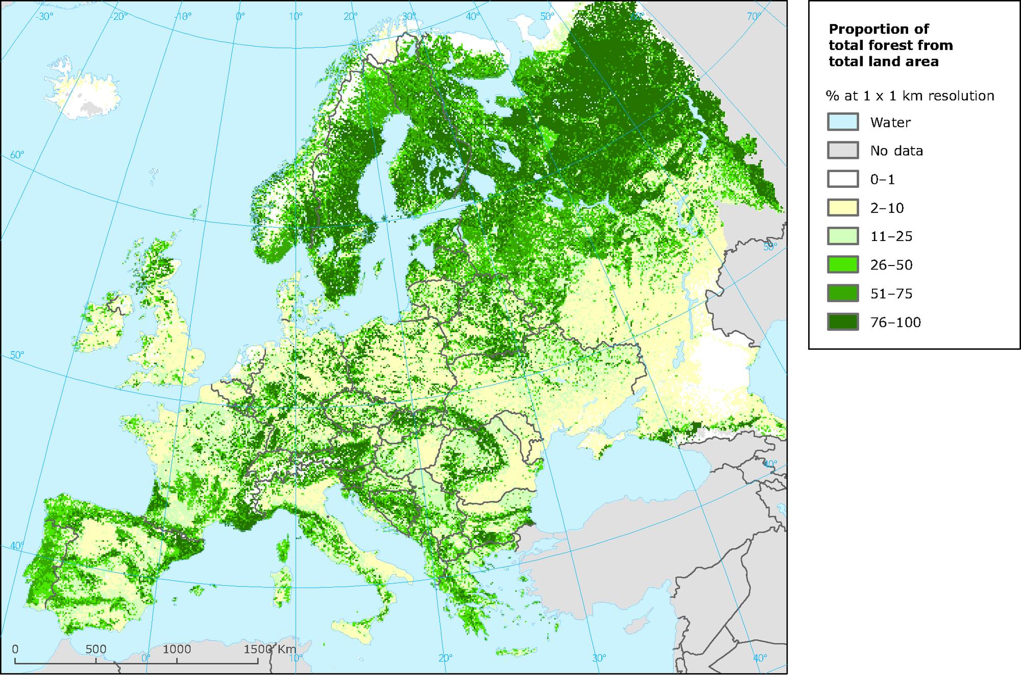 Map of afforestation of Europe (source)