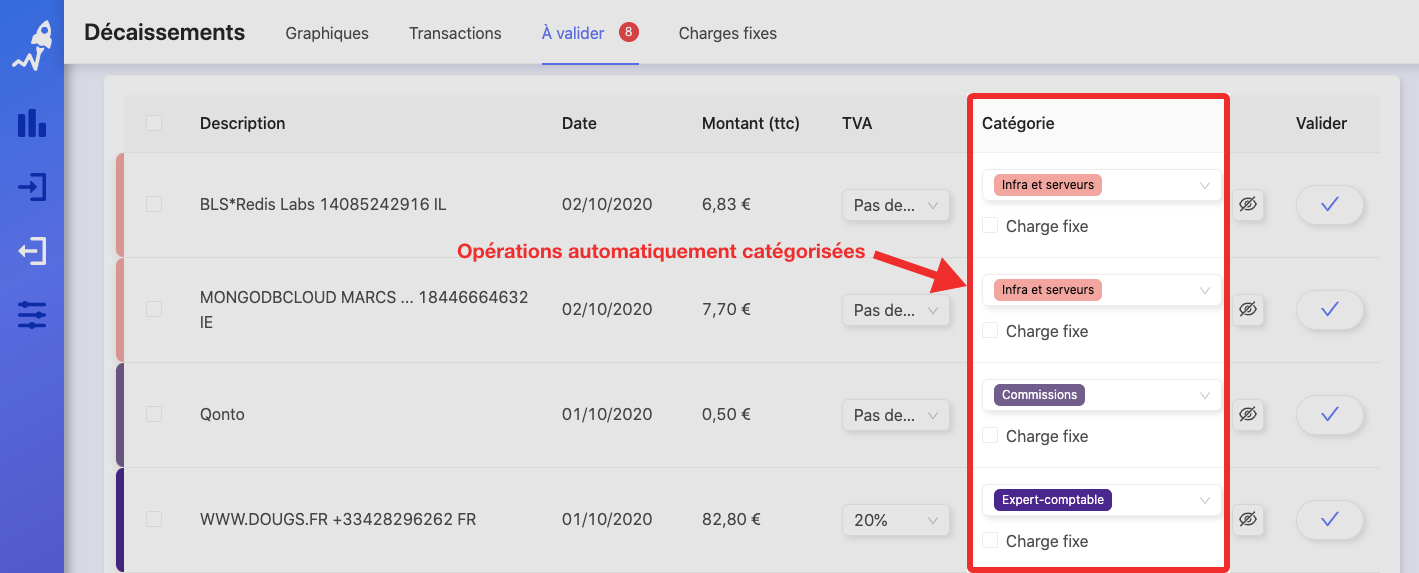 catégorisation automatique des opérations bancaires dans RocketChart