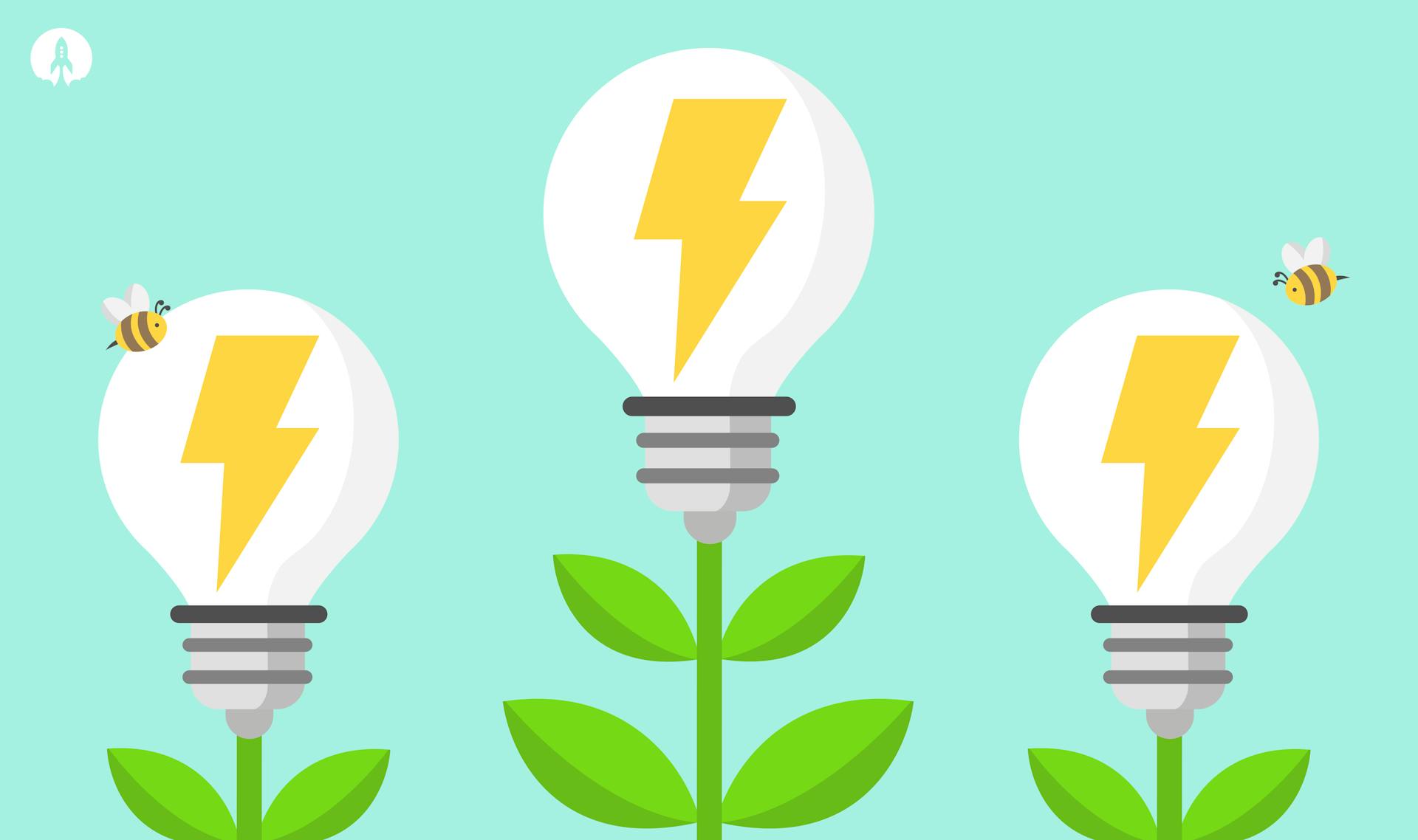 lightbulbs, lightening bolts and bees