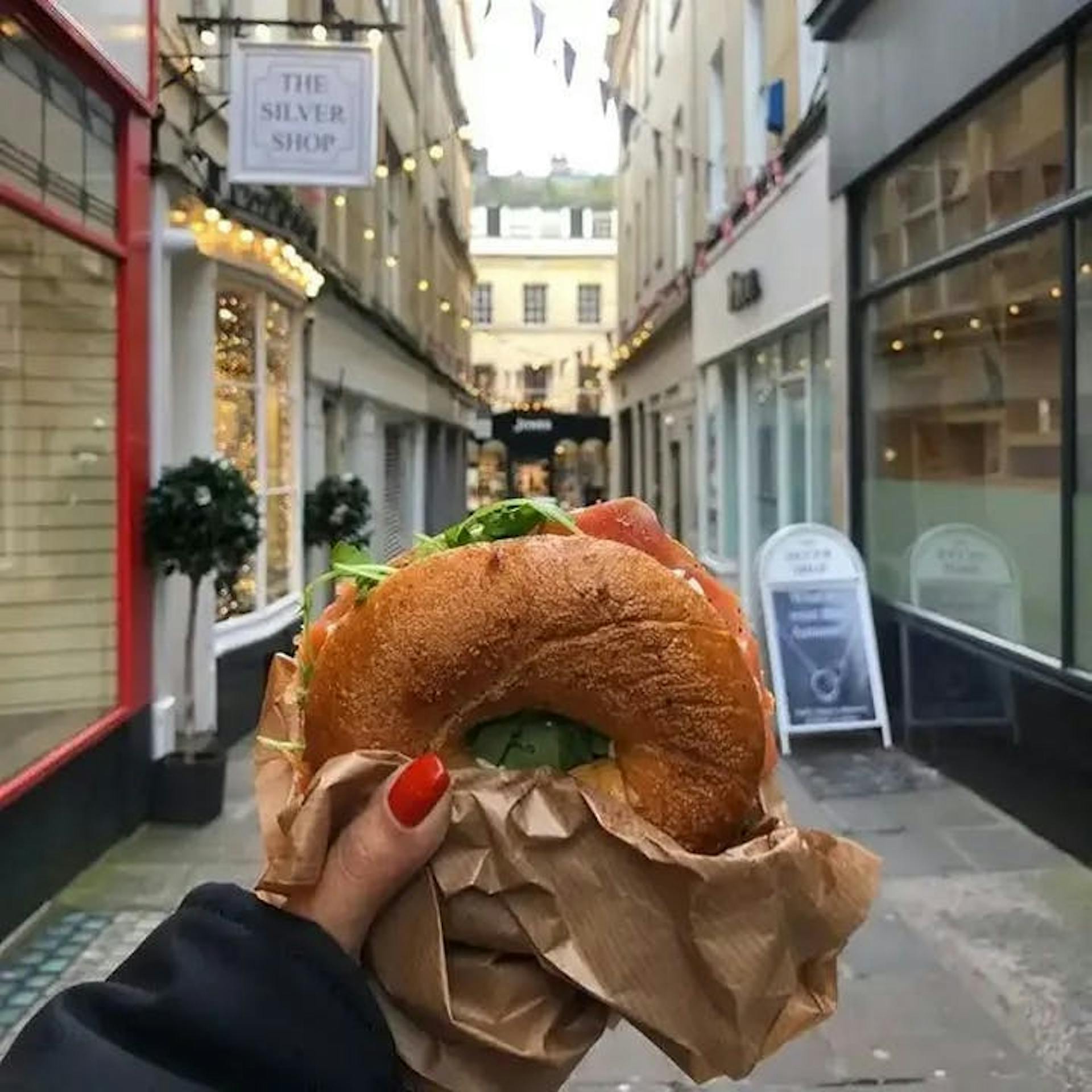 Holding up a bagel