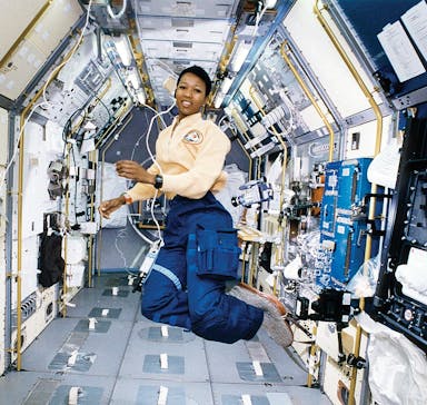 Dr Mae Jemison in zero gravity