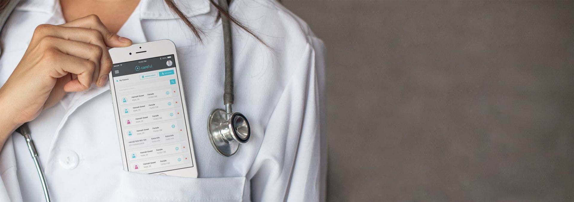 photo of a doctor with a phone in their pocket