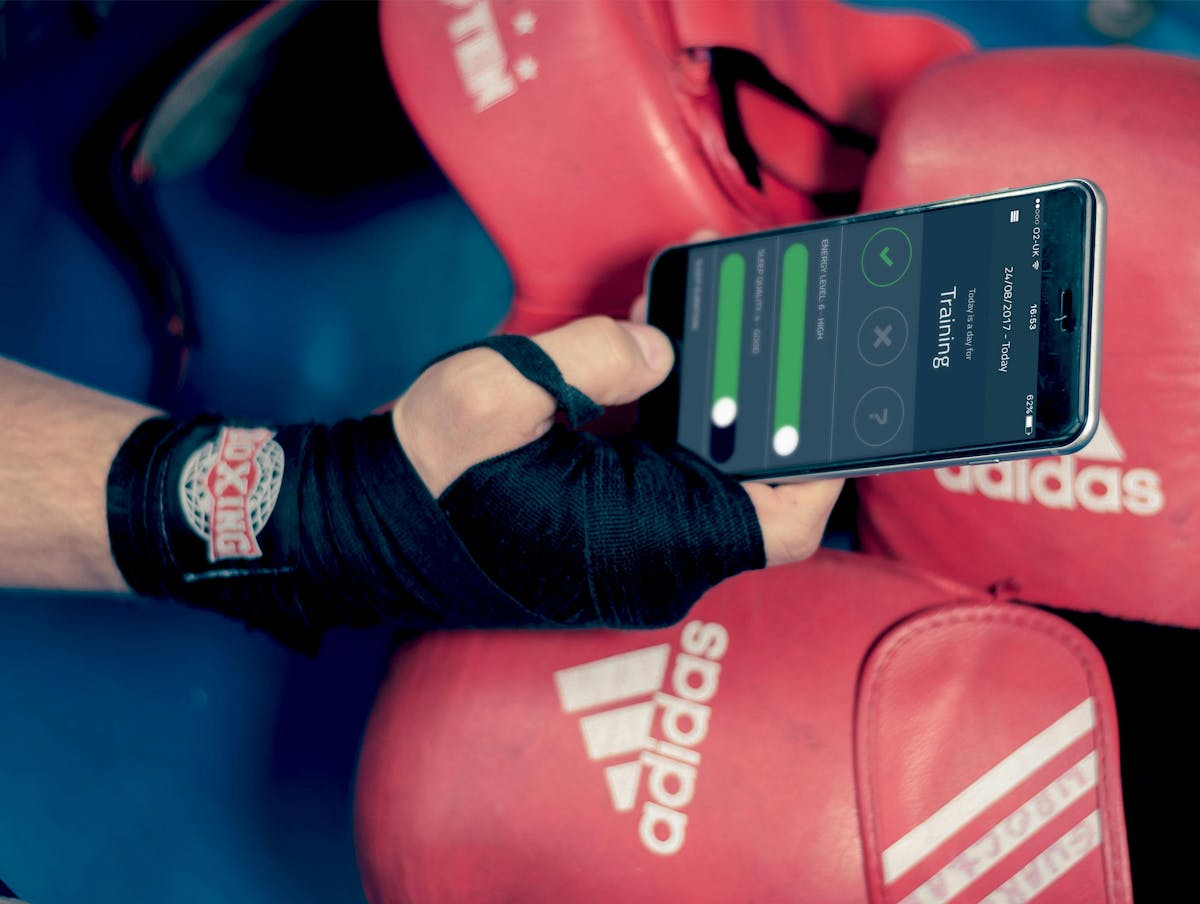 photo of a boxer holding a phone