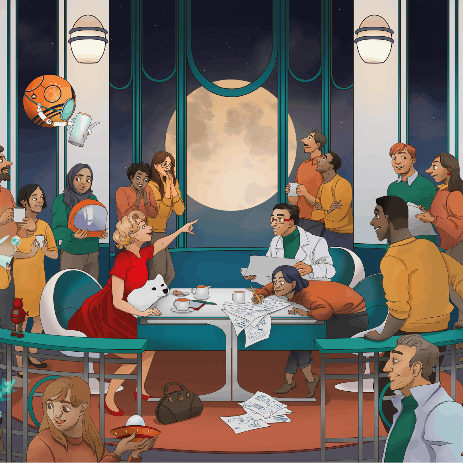 illustration of team and the moon