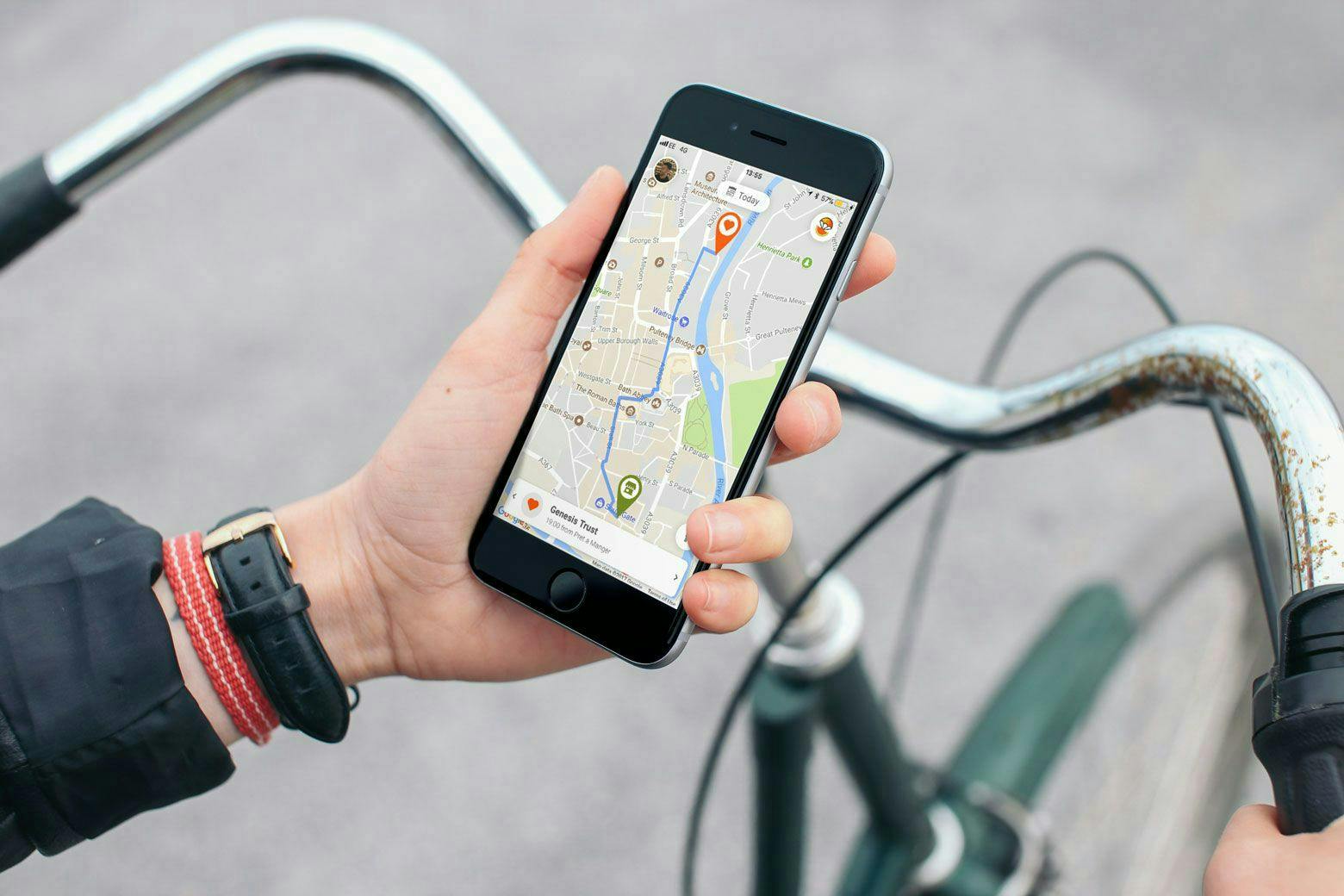 photo of a phone with a map on screen