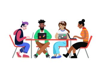 colourful image of four people at a table