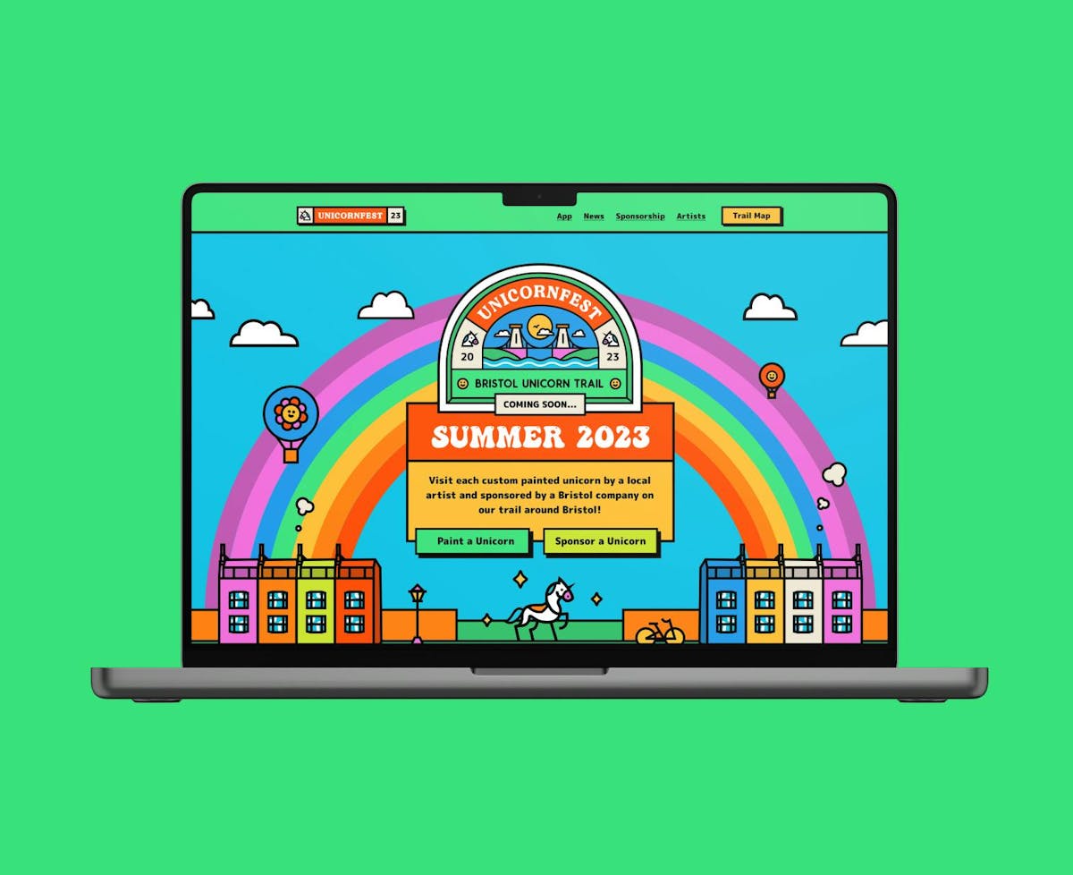 Laptop showing Unicornfest website designed by Rocketmakers