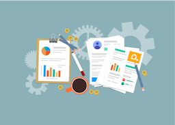 Illustration of a clipboard, pencils and charts showing the value of research spikes