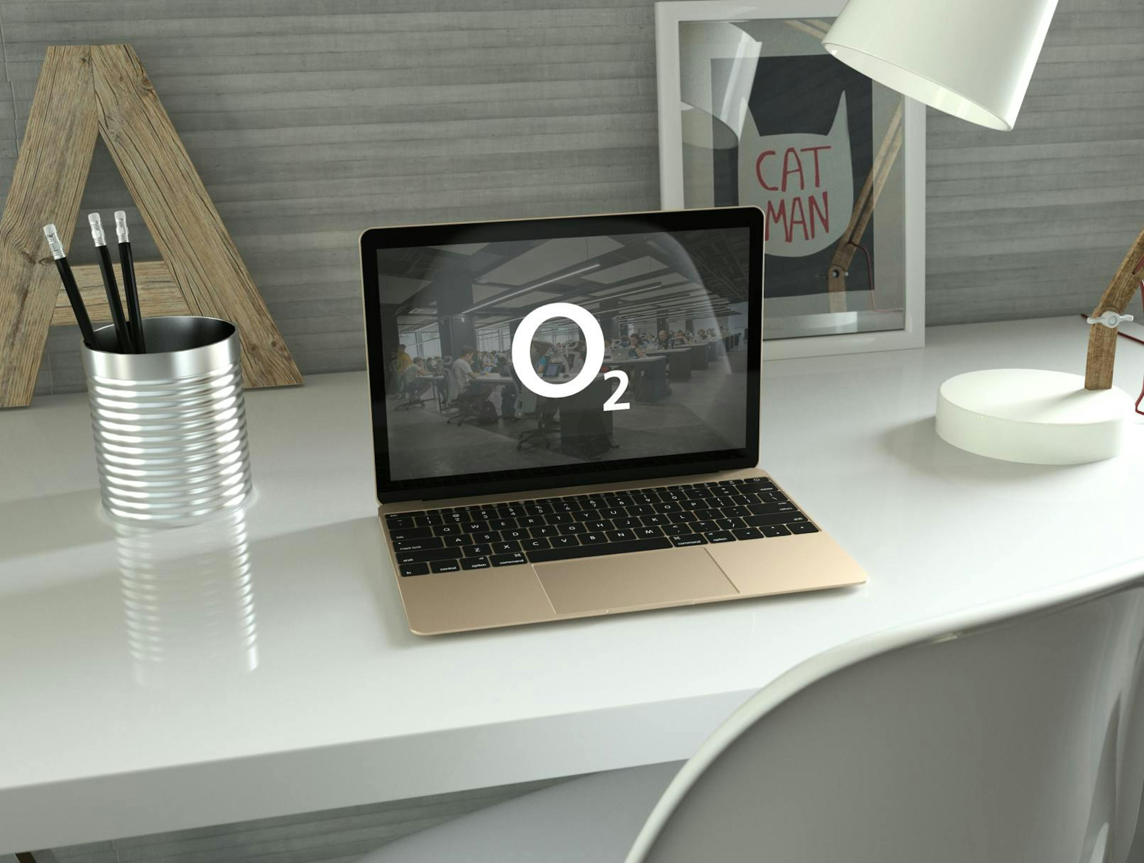 the O2 logo on a laptop screen