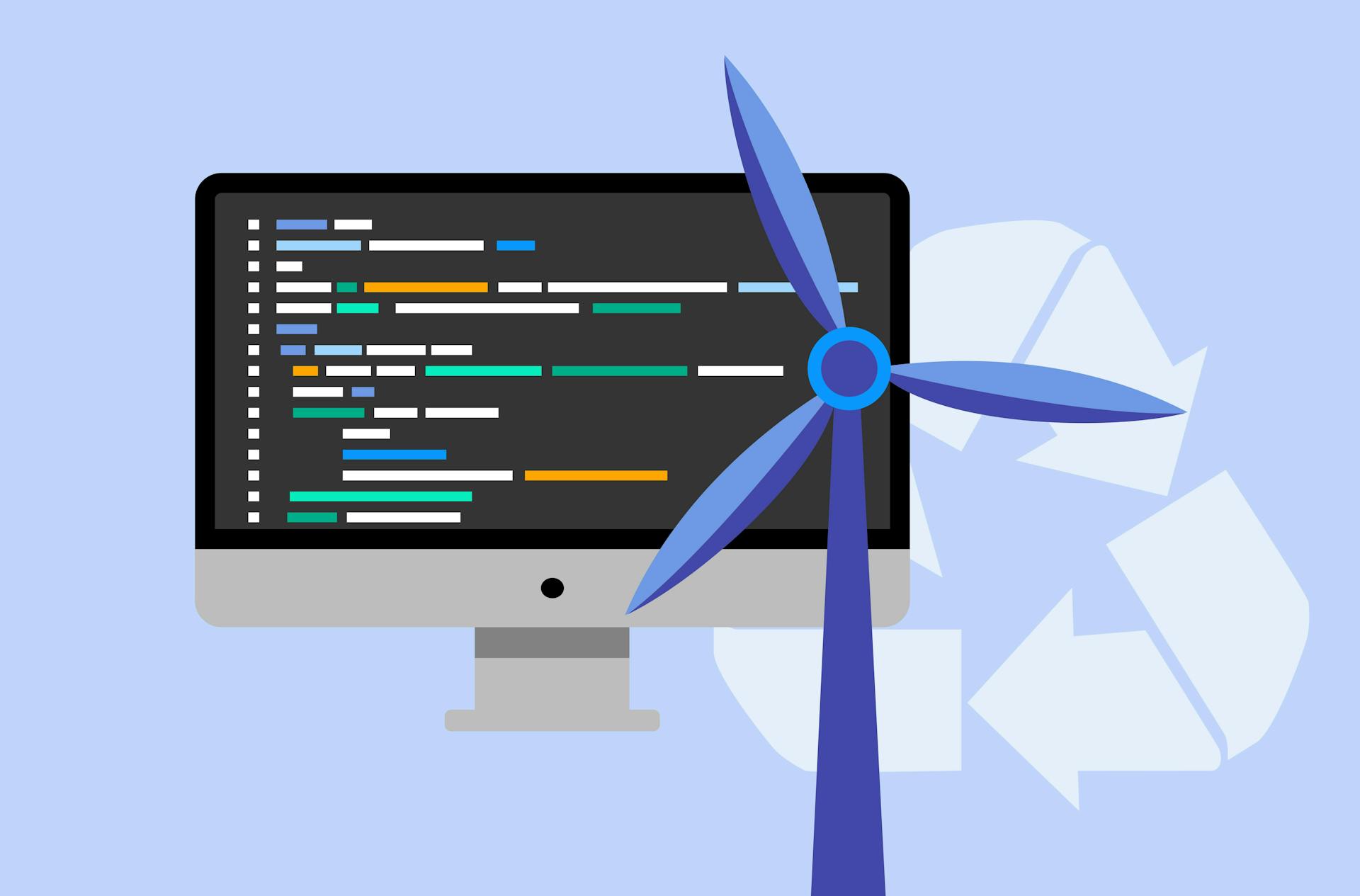 wind turbine in front of computer