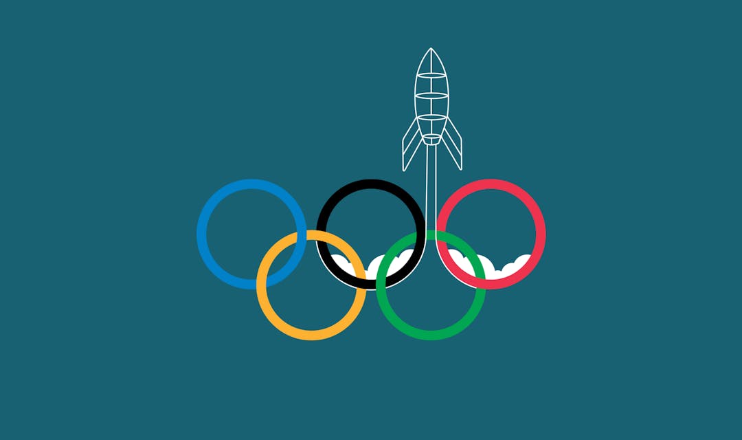 rocket with sporting event logo