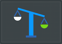 Illustration of a blue balance scale, with more weight on the right scale.