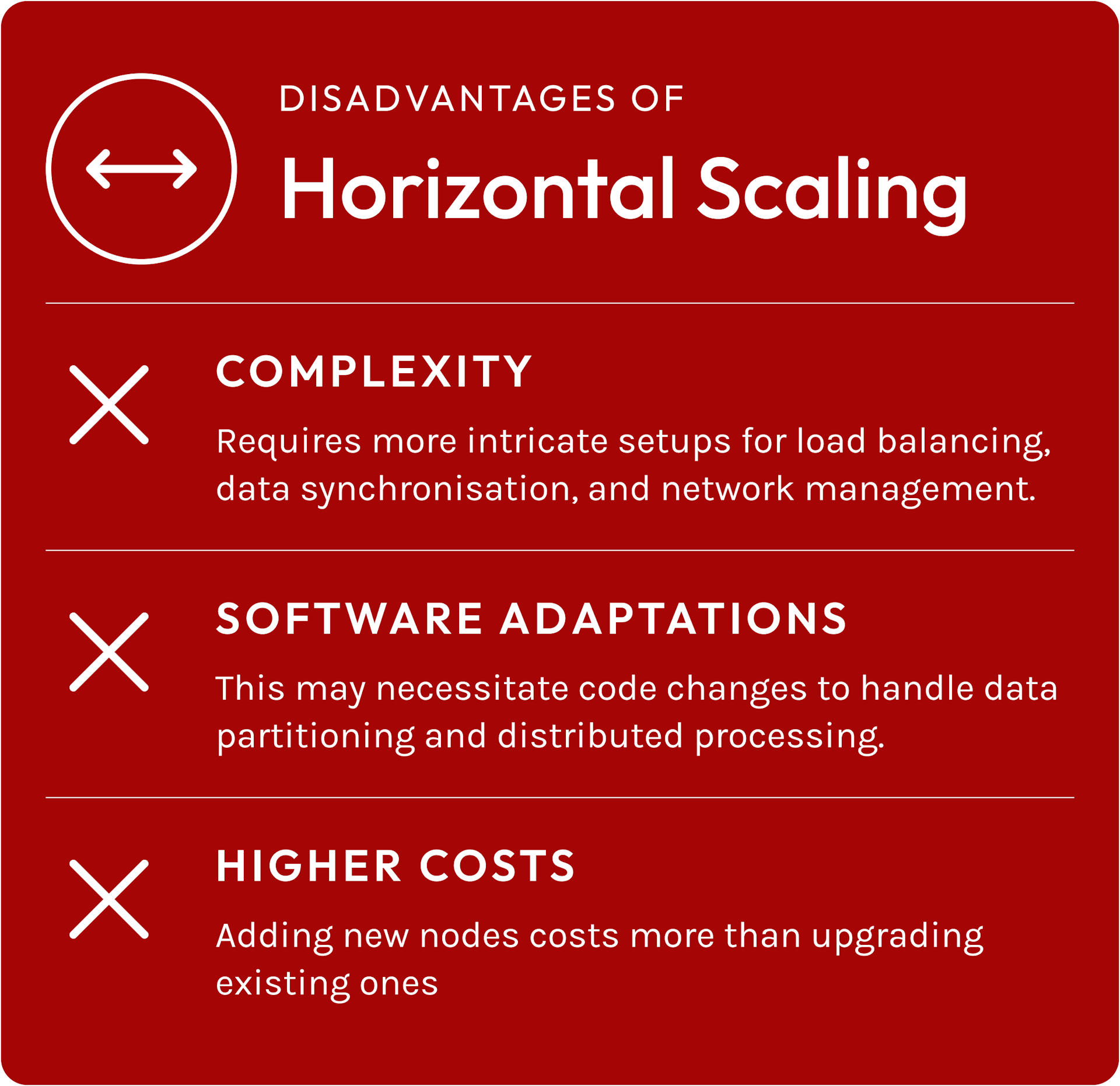 disadvantages horizontal scaling