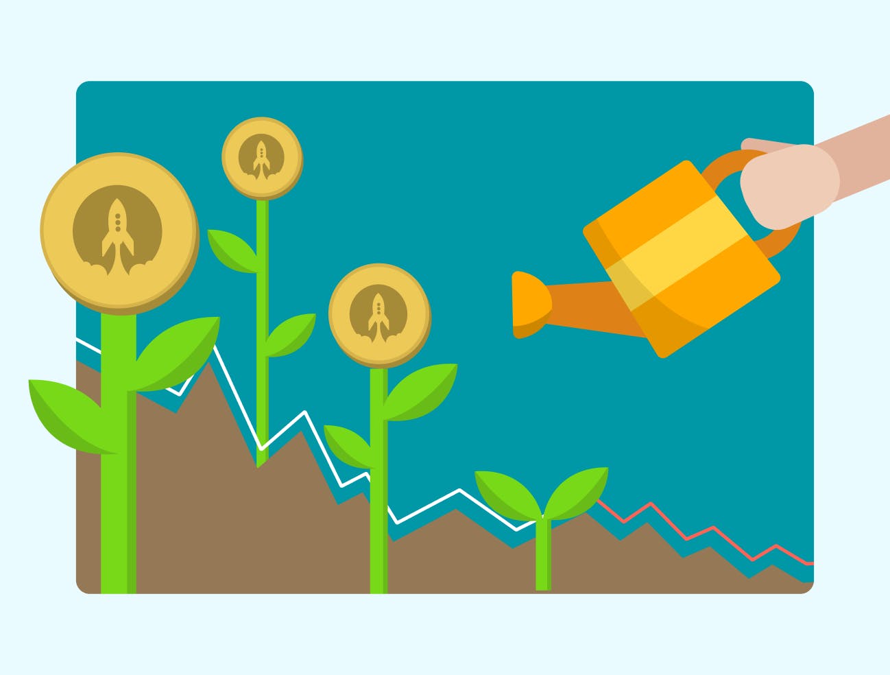 watering can watering coin flowers