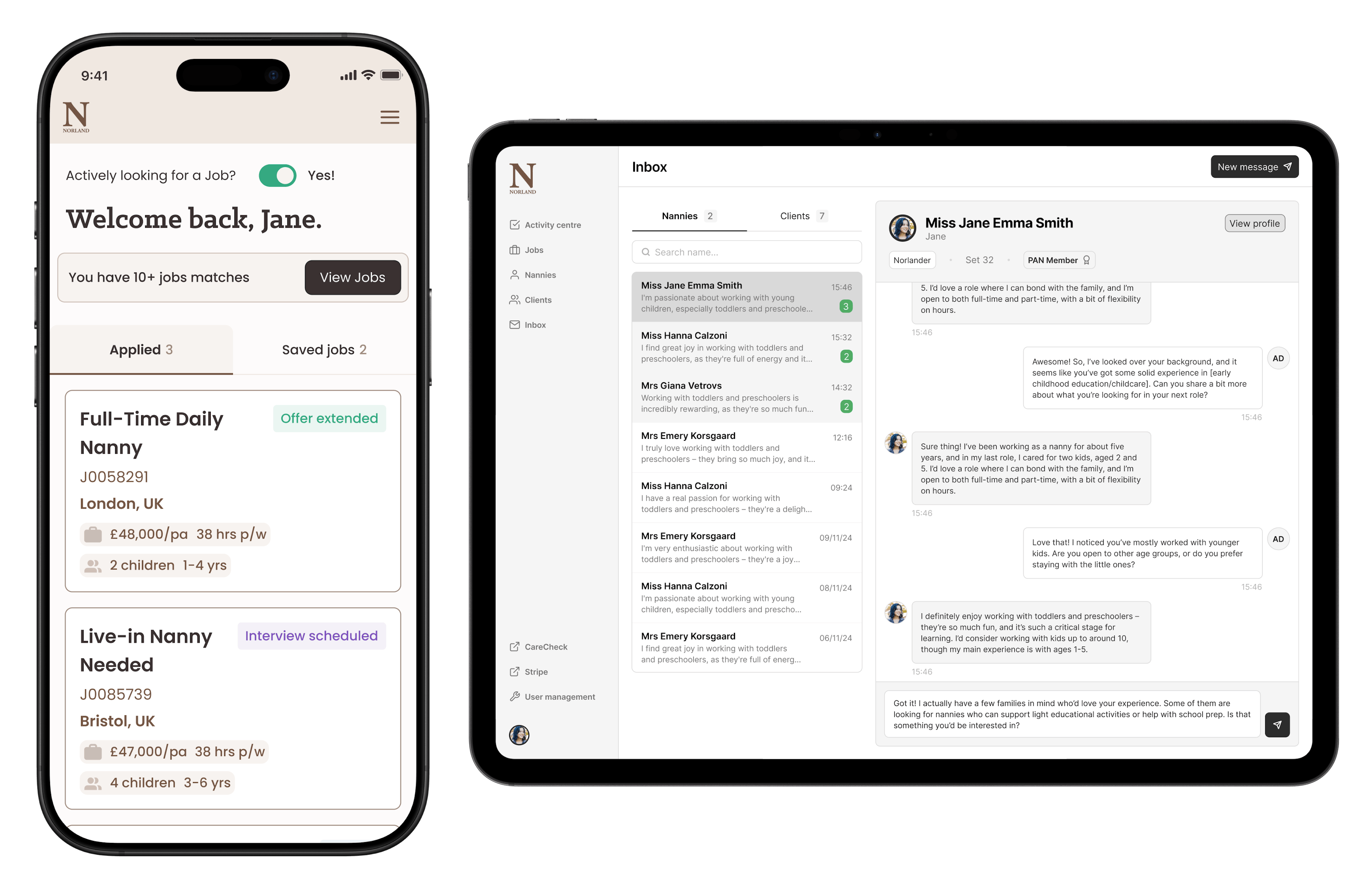 Norland app shown on a smartphone and tablet