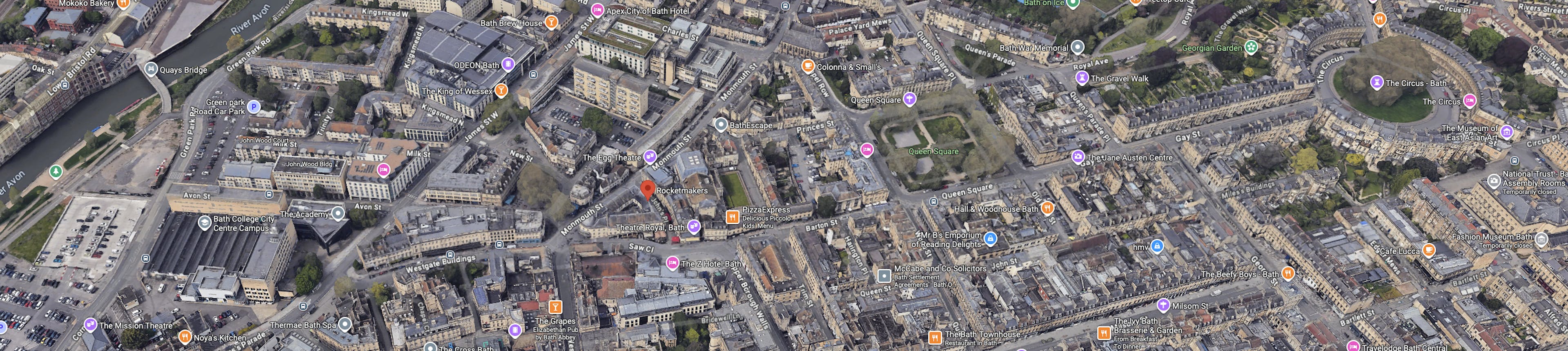 Map showing Rocketmakers location in close to the Theatre Royal in Bath