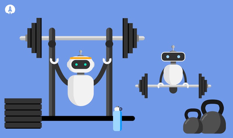 AI robot lifting weights illustration