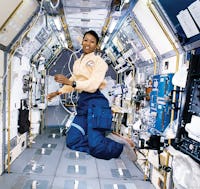 Dr Mae Jemison in zero gravity