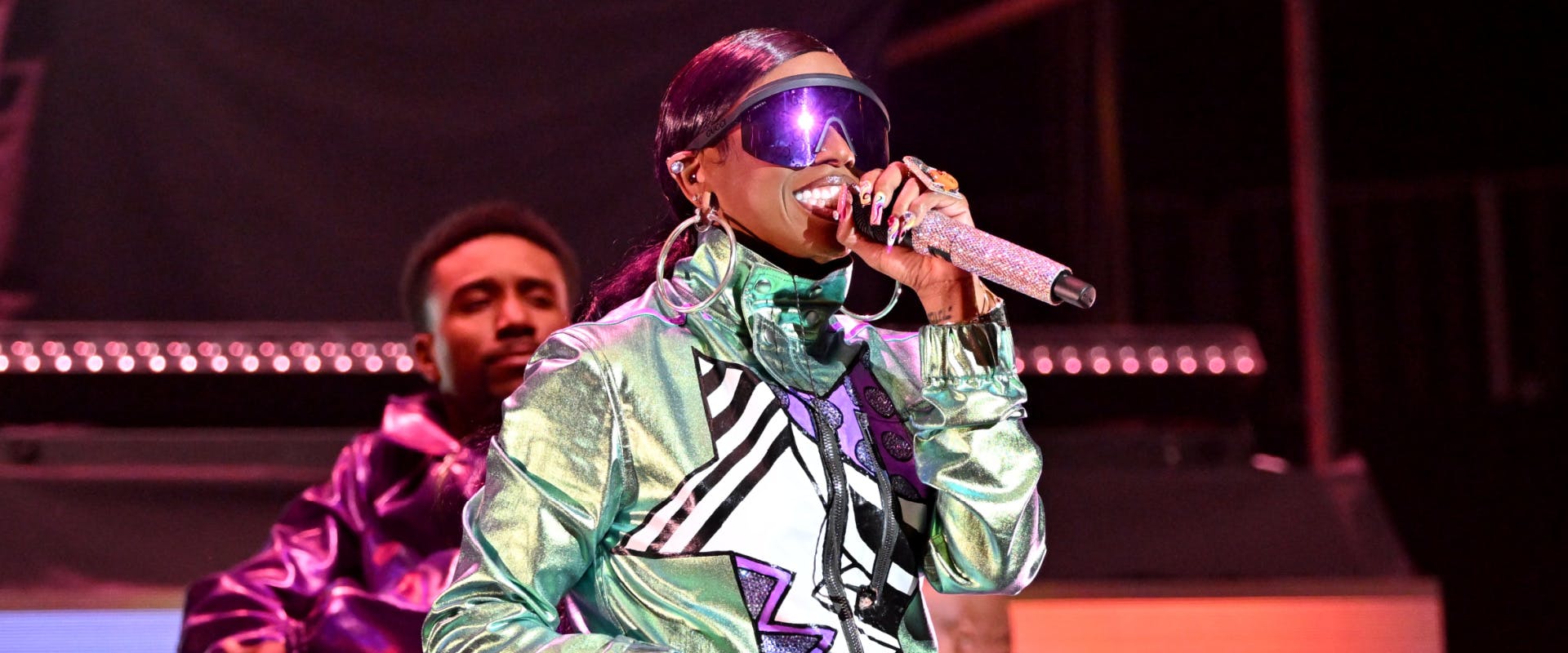 ATLANTA, GEORGIA - MAY 12: Missy Elliott performs onstage during the Strength of a Woman's MJB “Celebrating Hip Hop 50” Concert in Partnership with Mary J. Blige, Pepsi, and Live Nation Urban at State Farm Arena on May 12, 2023 in Atlanta, Georgia. (Photo by Paras Griffin/Getty Images for Strength Of A Woman Festival & Summit)