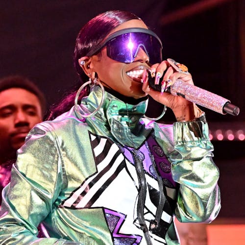 ATLANTA, GEORGIA - MAY 12: Missy Elliott performs onstage during the Strength of a Woman's MJB “Celebrating Hip Hop 50” Concert in Partnership with Mary J. Blige, Pepsi, and Live Nation Urban at State Farm Arena on May 12, 2023 in Atlanta, Georgia. (Photo by Paras Griffin/Getty Images for Strength Of A Woman Festival & Summit)