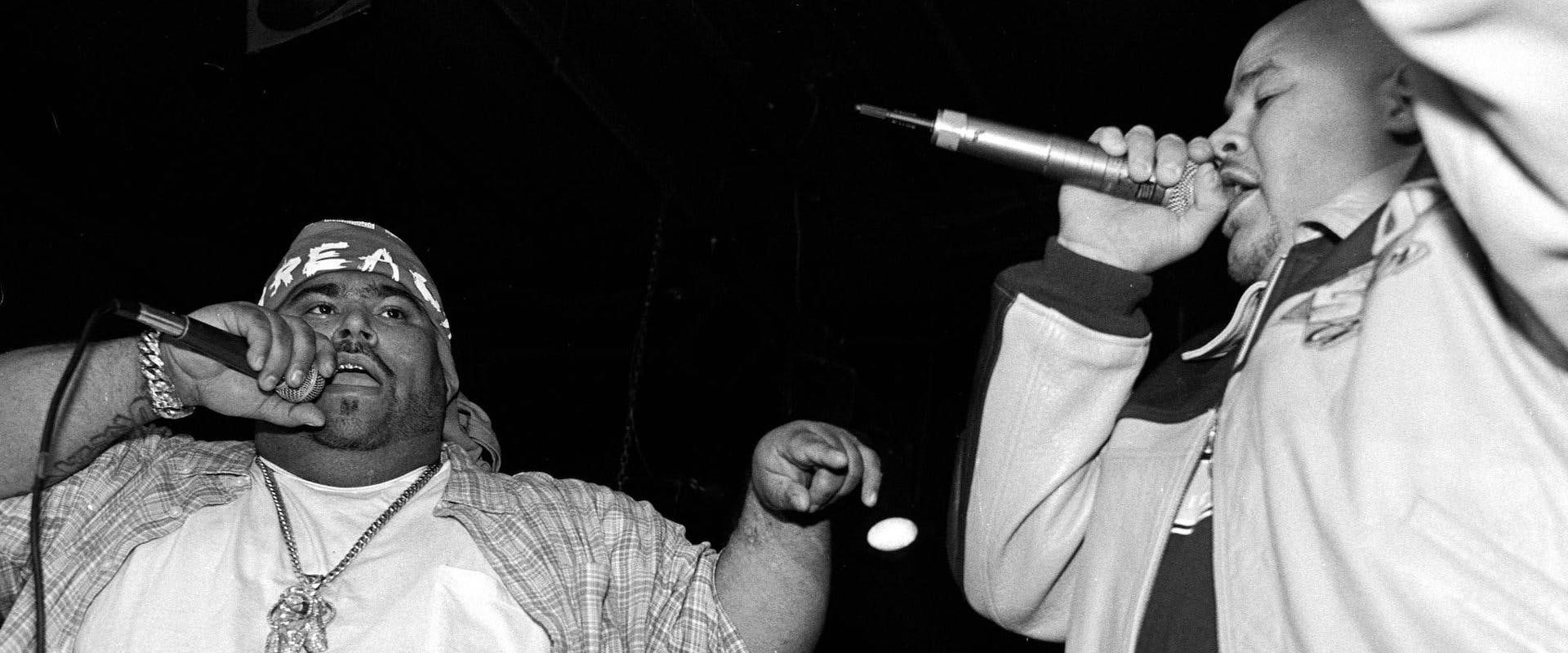 Big Pun and Fat Joe performing at Les Poulets on May 13, 1998.This image:Big Pun (Christopher Lee Rios), left, and Fat Joe (Joseph Antonio Cartagena).(Photo by Hiroyuki Ito/Getty Images)