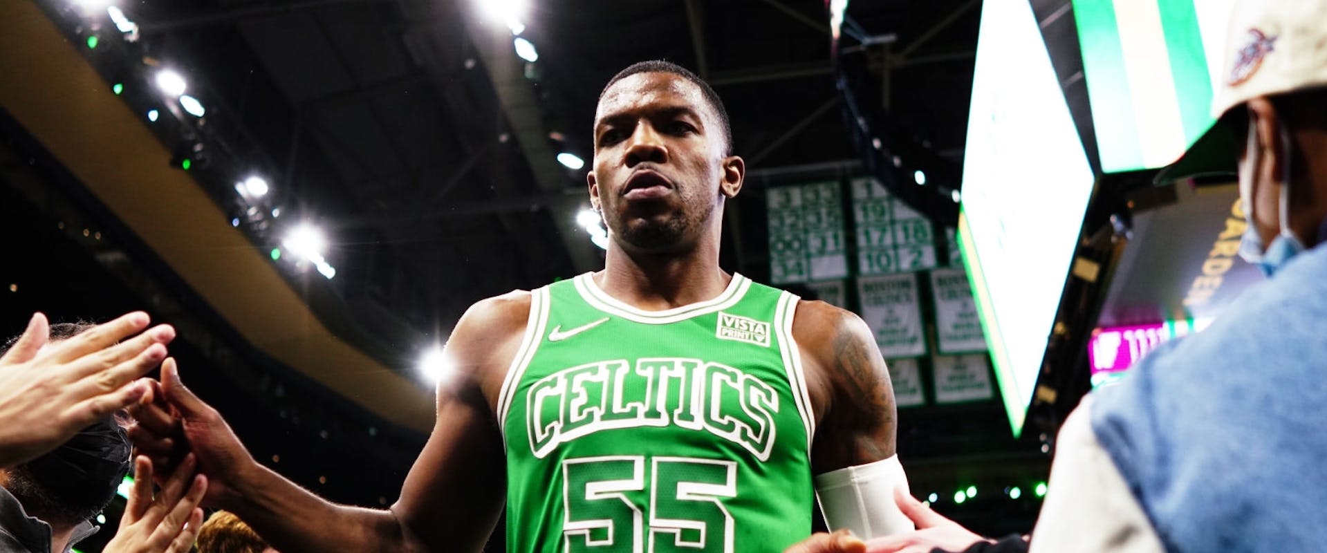 Joe Johnson #55 of the Boston Celtics leaves the court after the game against the Cleveland Cavaliers at TD Garden on December 22, 2021 in Boston, Massachusetts.