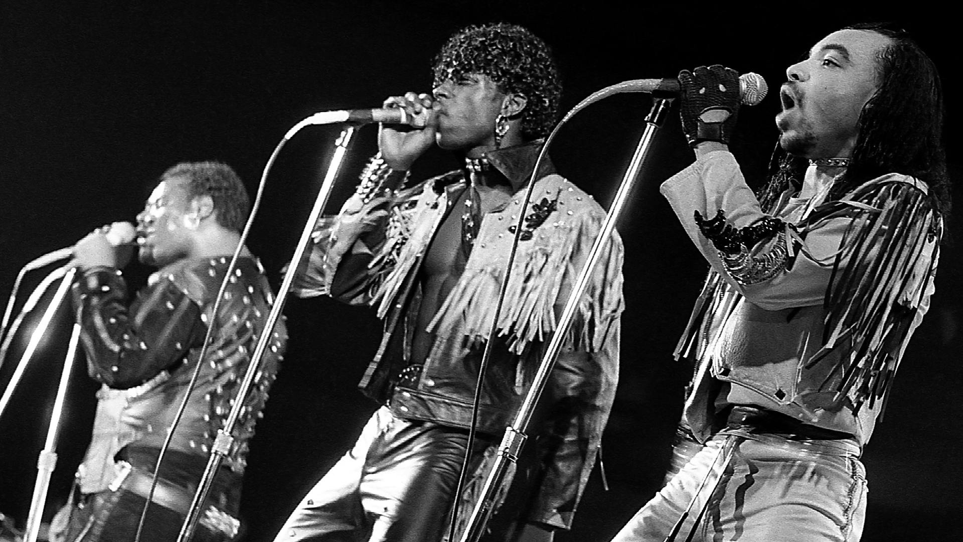 Rahiem, Lavon and Kidd Creole from Grandmaster Flash & The Furious Five performs at the U.I.C. Pavilion in Chicago, Illinois in January 1985. (Photo By Raymond Boyd/Getty Images)