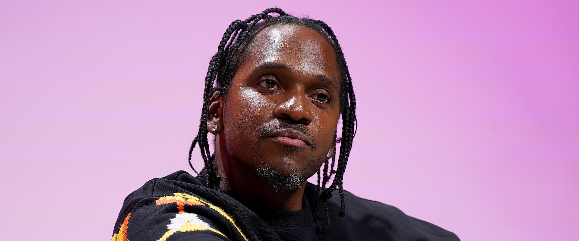 Pusha T speaks onstage during Panel 2: "Who We Are Now" as Pharrell Williams holds forum at Norfolk State University to discuss full potential of the cities of Virginia Beach and Norfolk in his home state of Virginia at Norfolk State University on October 28, 2021 in Norfolk, Virginia. (Photo by Leigh Vogel/Getty Images for Pharrell Williams )