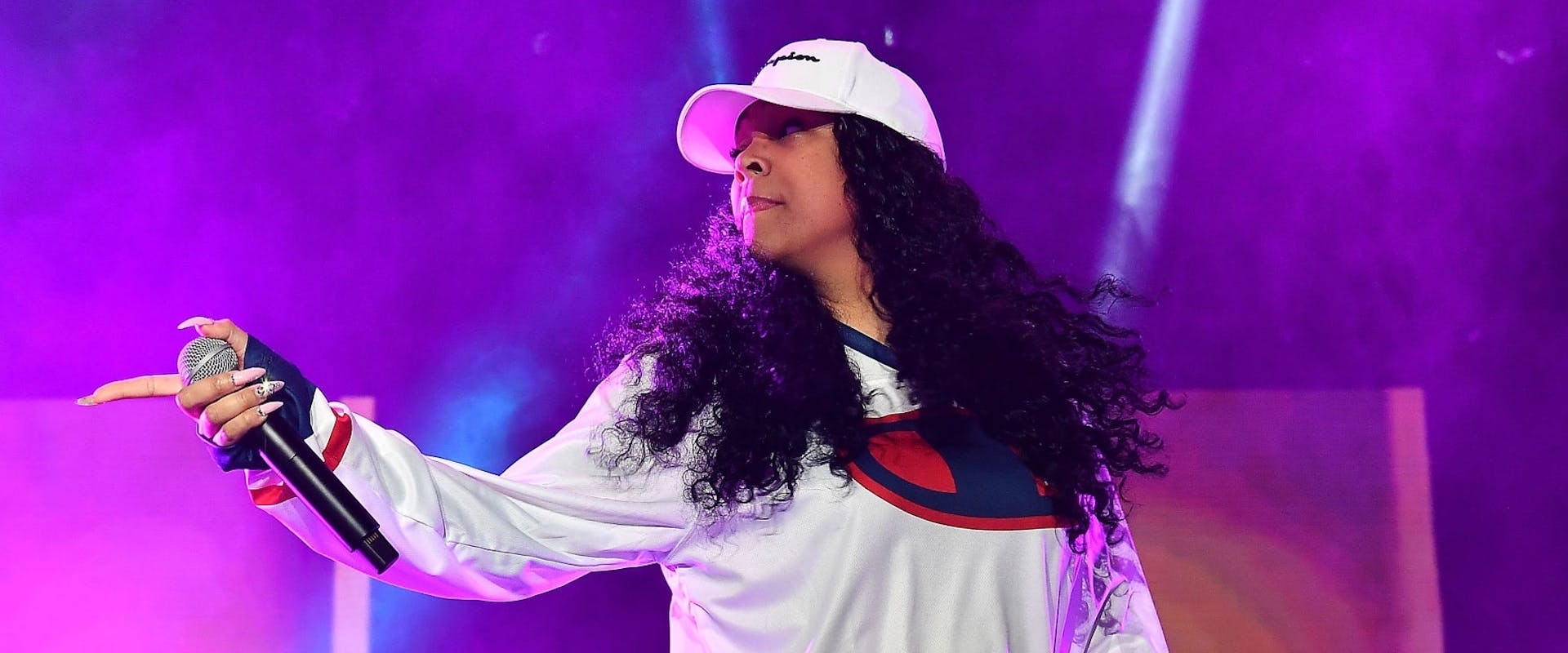 Rapper Monie Love perform onstage during Queen Latifah's "Ladies First" night at the 2018 Essence Festival - Night 2 at Louisiana Superdome on July 7, 2018 in New Orleans, Louisiana.