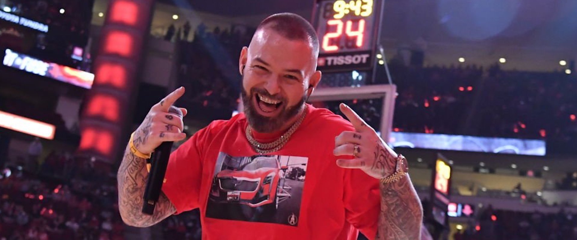 Paul Wall gets introduced prior to a game between the Houston Rockets and the Oklahoma City Thunder on October 22, 2021 at the Toyota Center in Houston, Texas.