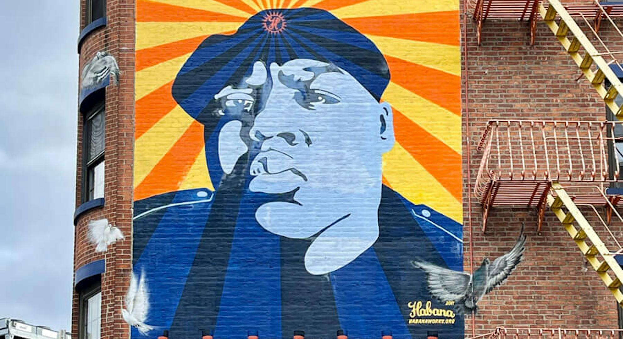 A mural of The Notorious B.I.G. the corner of Fulton & South Portland by Lee Quinones.