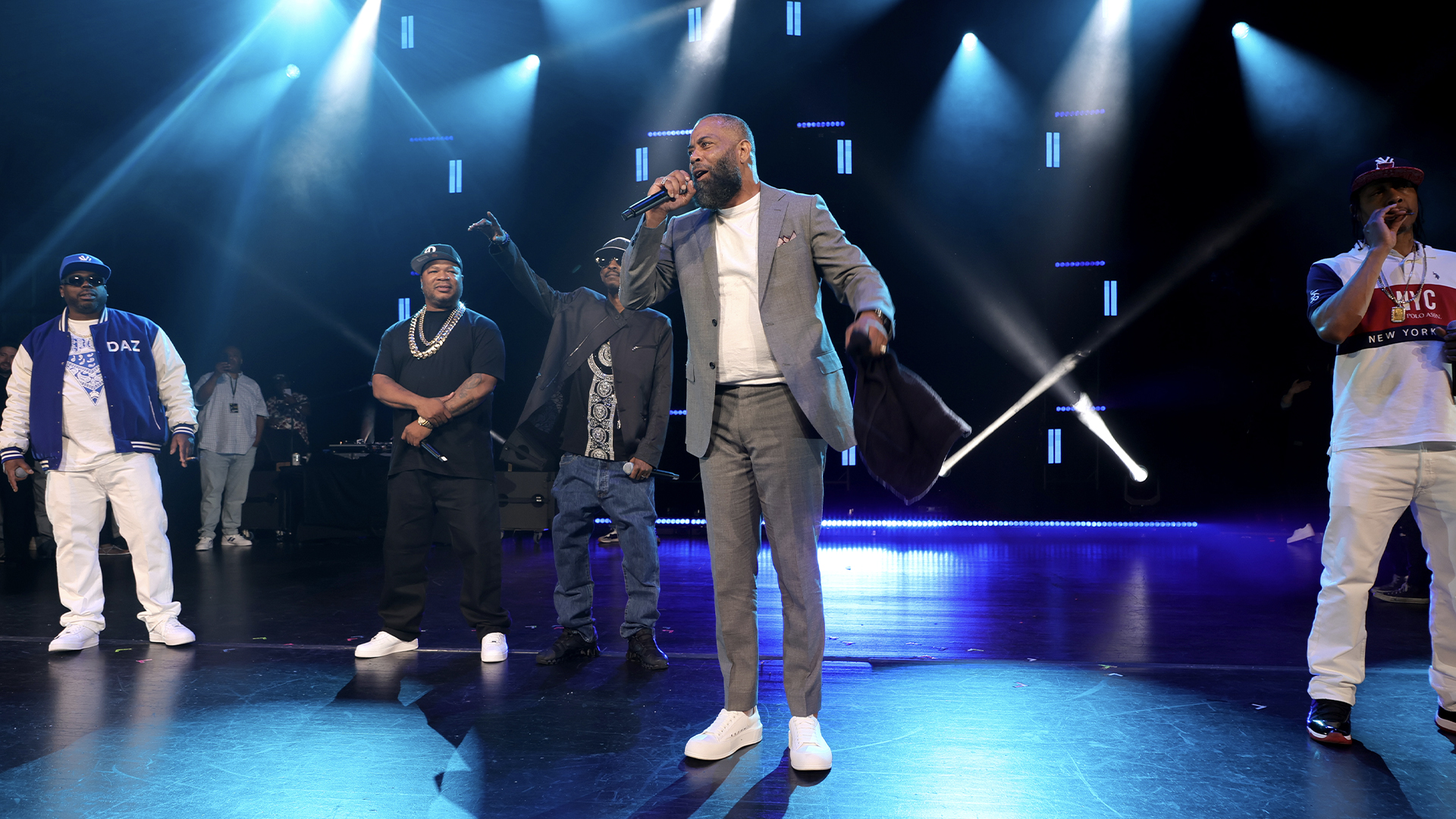 Daz, Xzibit, Kurupt, The DOC and DJ Quik address attendees during a performance following the "The DOC" premiere during the 2022 Tribeca Festival at Beacon Theatre on June 10, 2022 in New York City. (Photo by Michael Loccisano/Getty Images for Tribeca Film Festival)