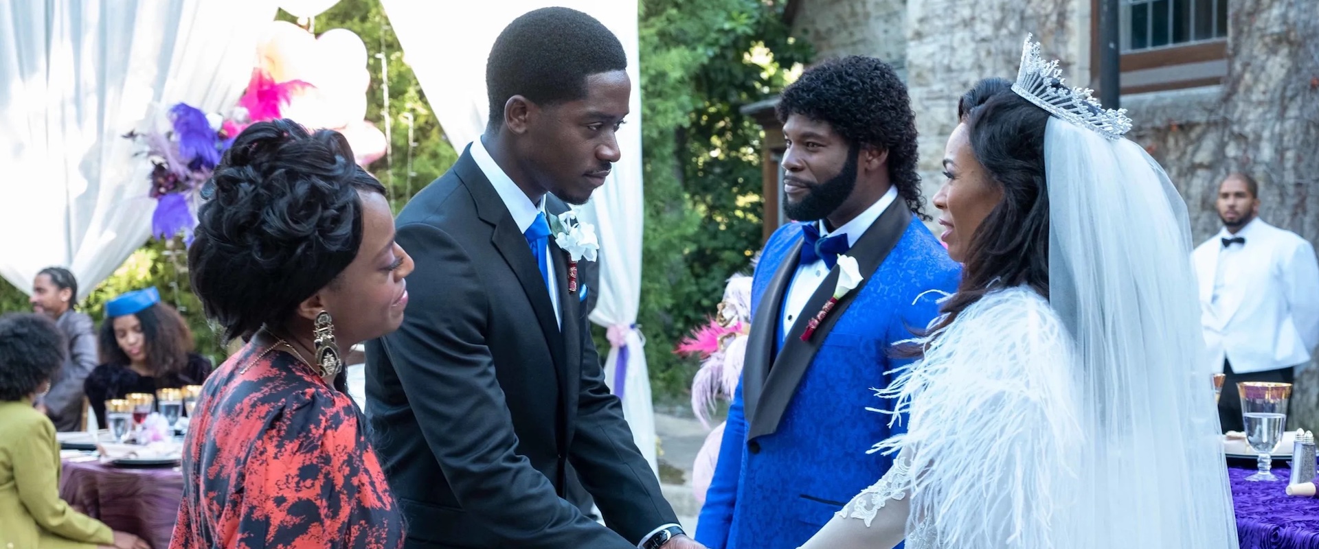 SNOWFALL actors (L-R) Devyn A. Tyler, Damson Idris, AMIN JOSEPH and ANGELA LEWIS in Season 5, Episode 8
