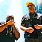 Killer Mike (L) and El-P of Run The Jewels perform on day 2 of Shaky Knees Festival at Atlanta Central Park on October 23, 2021 in Atlanta, Georgia. 