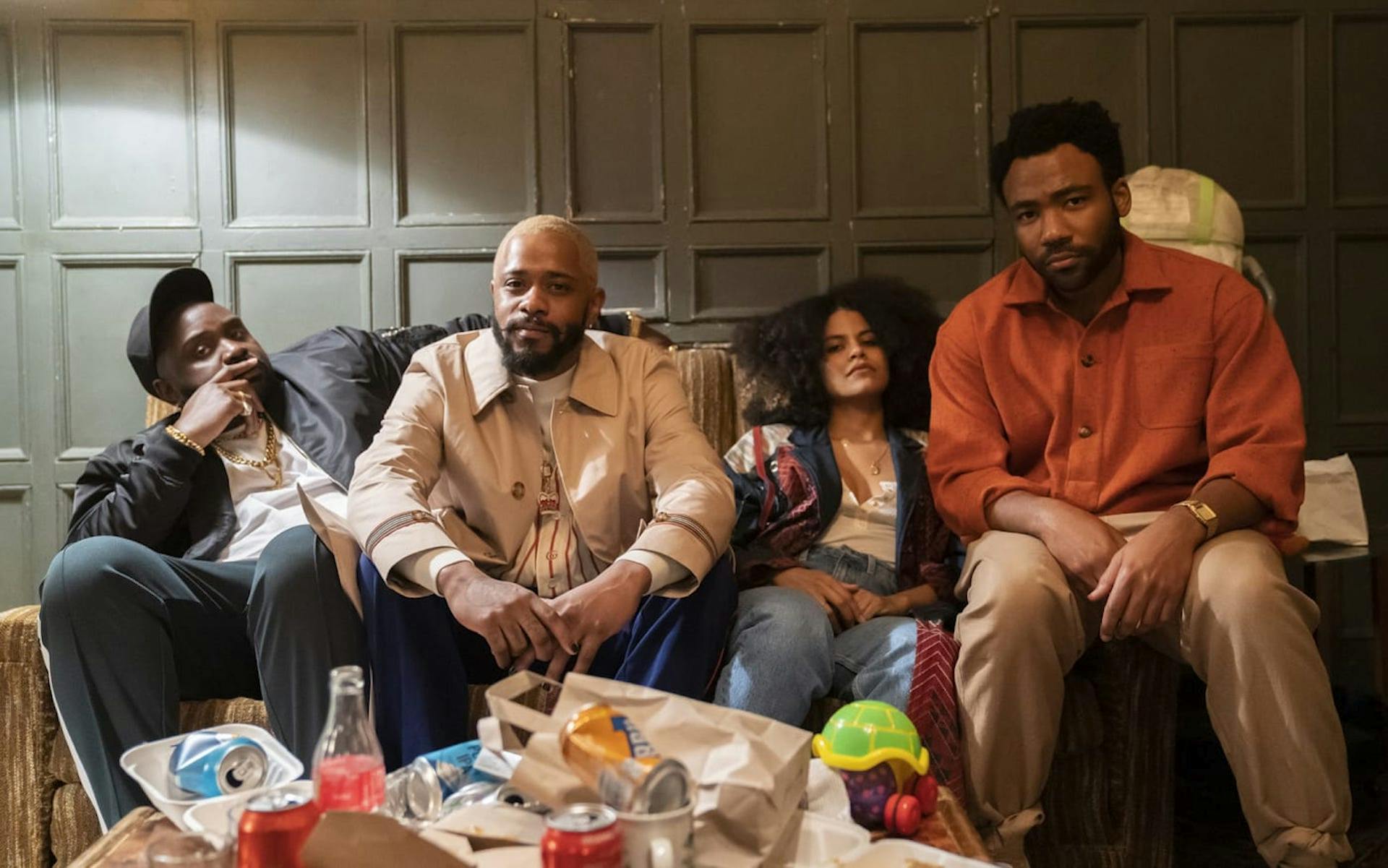 Primary cast of FX's ATLANTA (L-R) actors Bryan Tyree Henry, Lakeith Stanfield, Zazee Beatz, and Donald Glover
