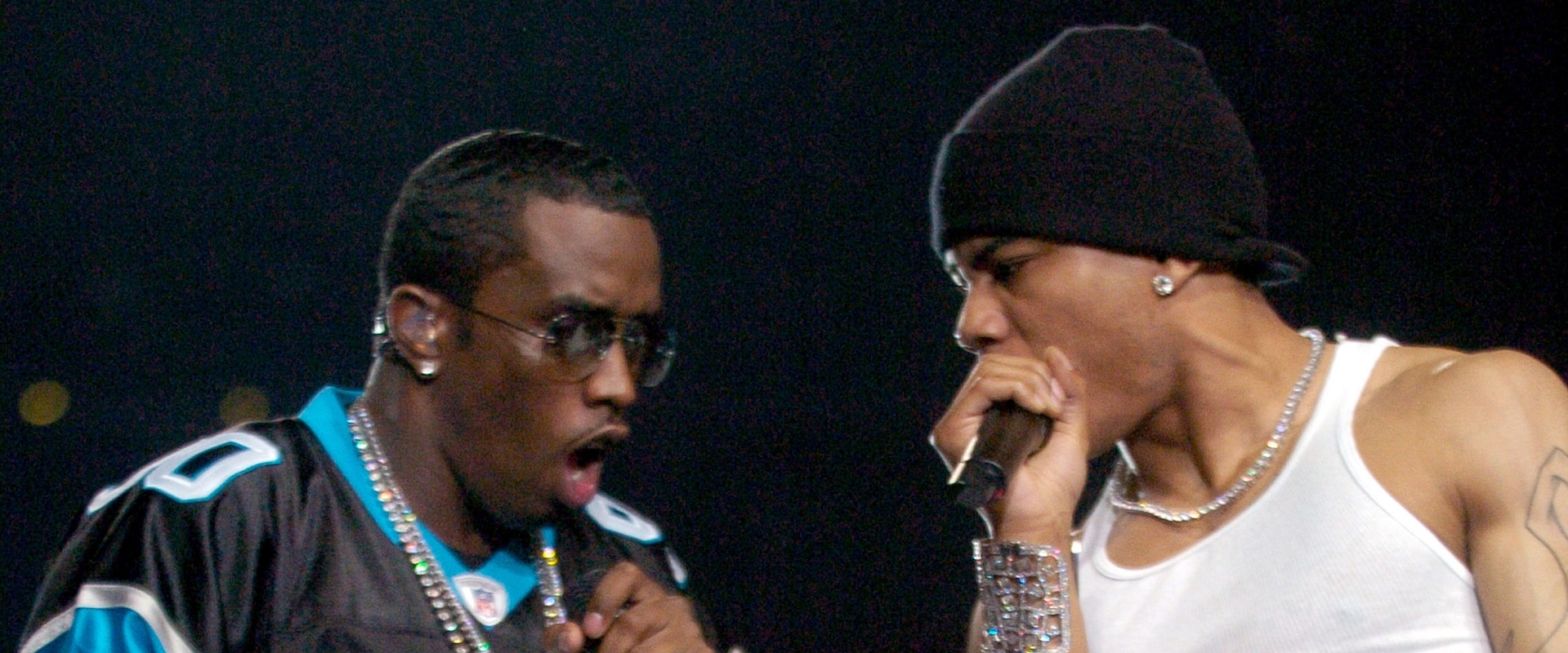 Sean P. Diddy Combs and Nelly during Super Bowl XXXVIII Halftime Show at Reliant Stadium in Houston, Texas, United States.