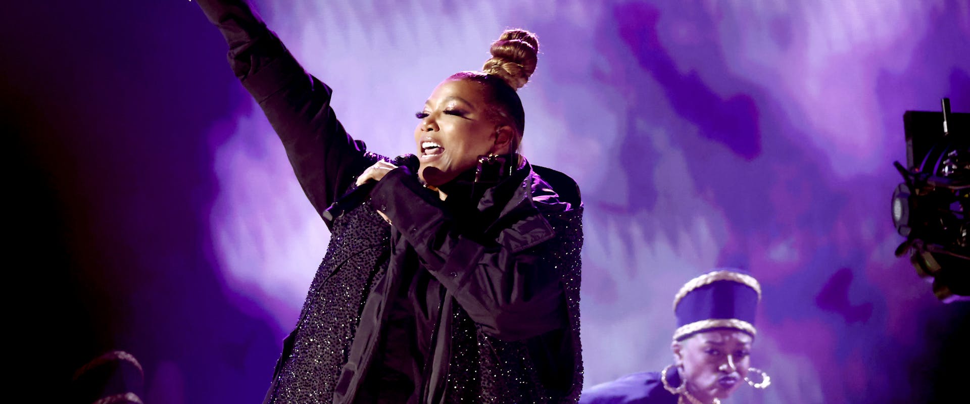 Queen Latifah performs onstage during the 65th GRAMMY Awards at Crypto.com Arena on February 05, 2023 in Los Angeles, California. 