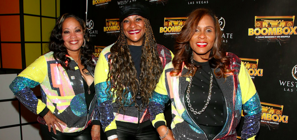 LAS VEGAS, NEVADA - AUGUST 31: (L-R) Rappers Dania "Baby D" Birks, Juana "MC J.B." Burns and Michelle "Sassy C" Franklin of J.J. Fad attend the premiere of "Boombox! A Vegas Residency on Shuffle" at Westgate Las Vegas Resort & Casino on August 31, 2022 in Las Vegas, Nevada. 