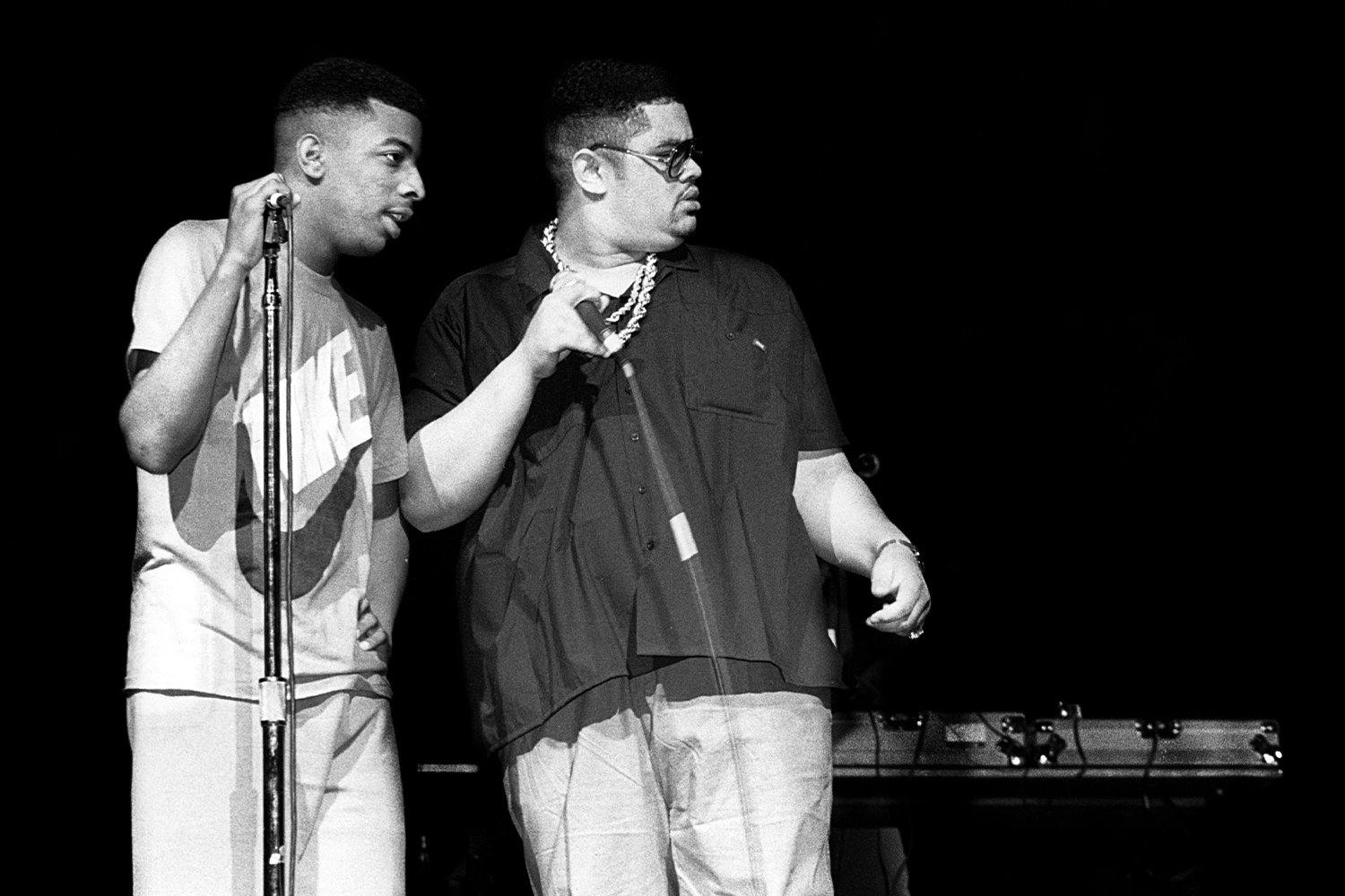Trouble T-Roy of Heavy D. And The Boyz and Heavy D. performs at the Holiday Star Theater in Merrillville, Indiana in 1988.