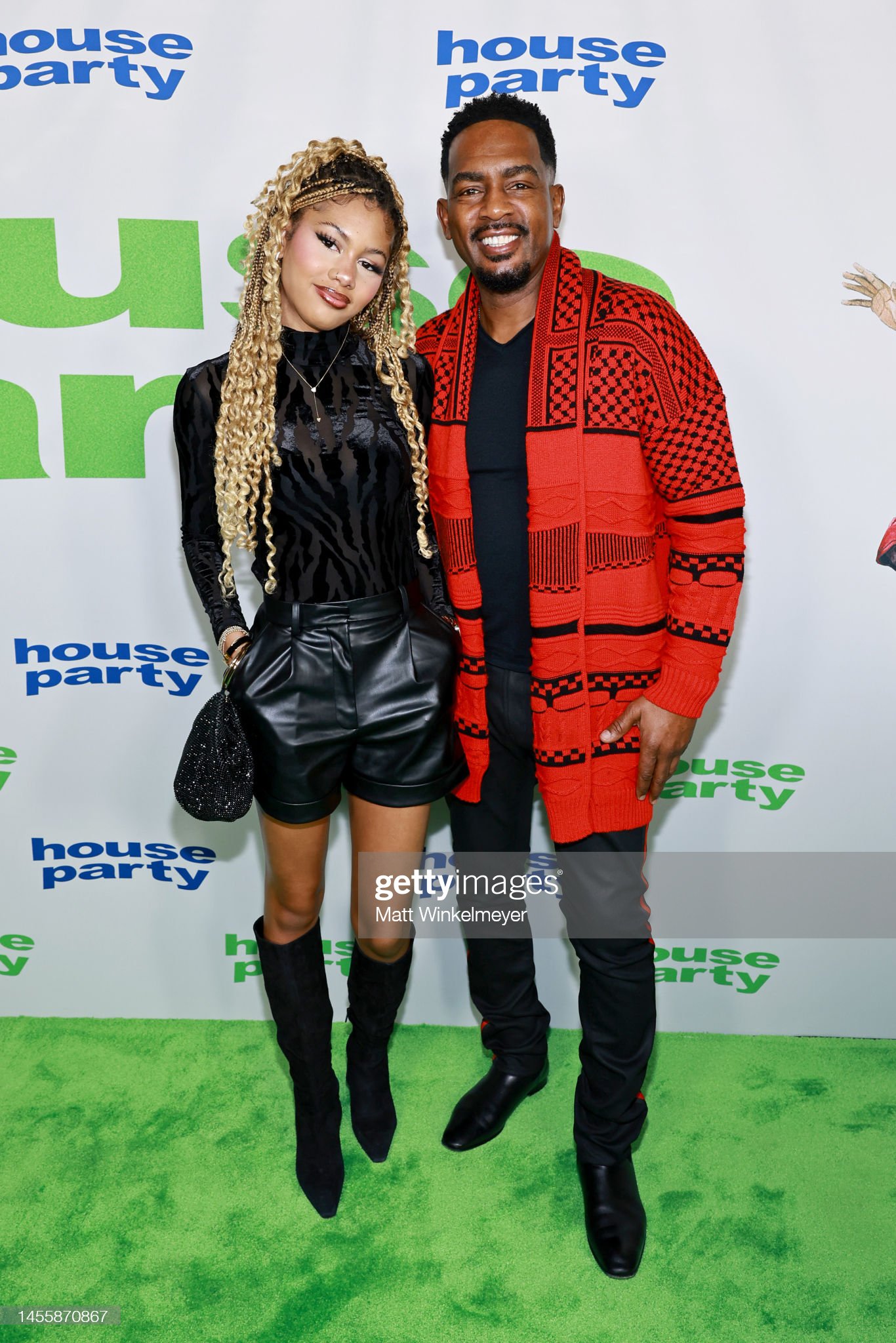 (L-R) Bailey Bellamy and Bill Bellamy attend the Special Red Carpet Screening for New Line Cinema's "House Party" at TCL Chinese 6 Theatres on January 11, 2023 in Hollywood, California.