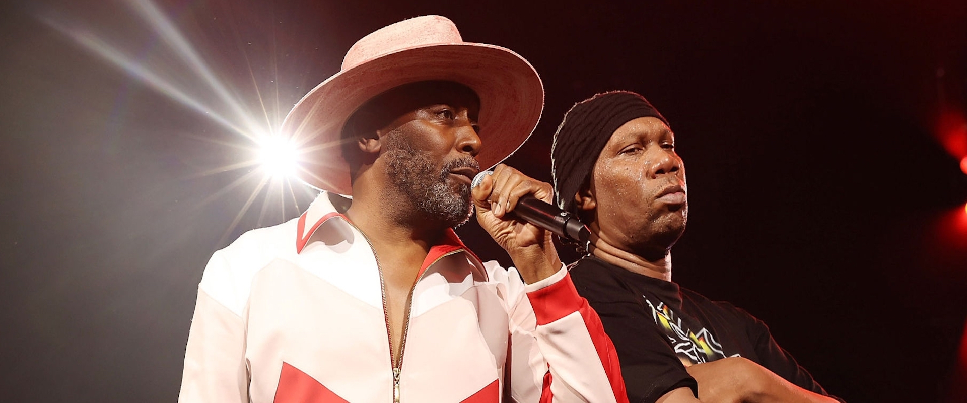 Rappers Big Daddy Kanae (L) and KRS-One onstage during VERZUZ at Barclays Center, Oct. 17, 2021