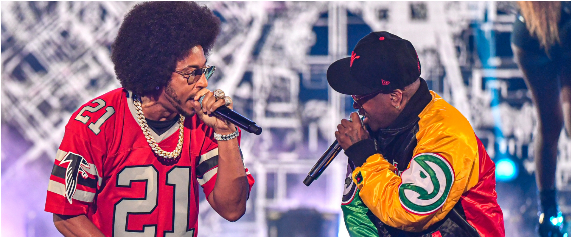 ATLANTA, GEORGIA - OCTOBER 03: In this image released on October 10, 2023, (L-R) Ludacris and Jermaine Dupri perform onstage during the BET Hip Hop Awards at Cobb Energy Performing Arts Center on October 3, 2023 in Atlanta, Georgia. (Photo by Aaron J. Thornton/FilmMagic)