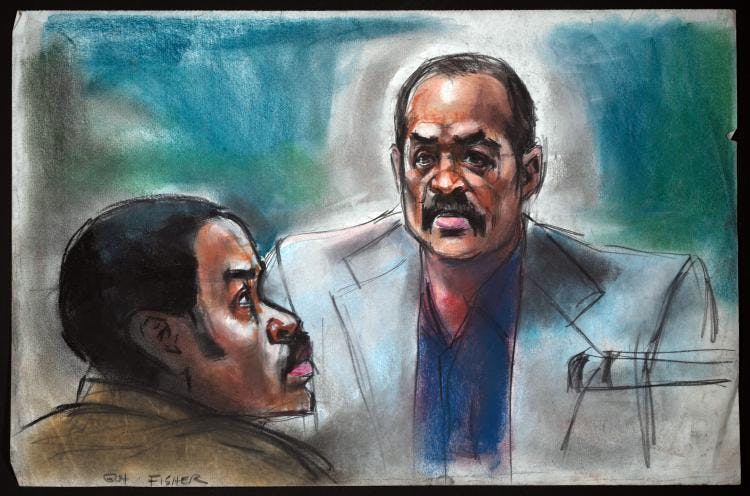 A courtroom sketch of Leroy Nicky Barnes and Guy Fisher