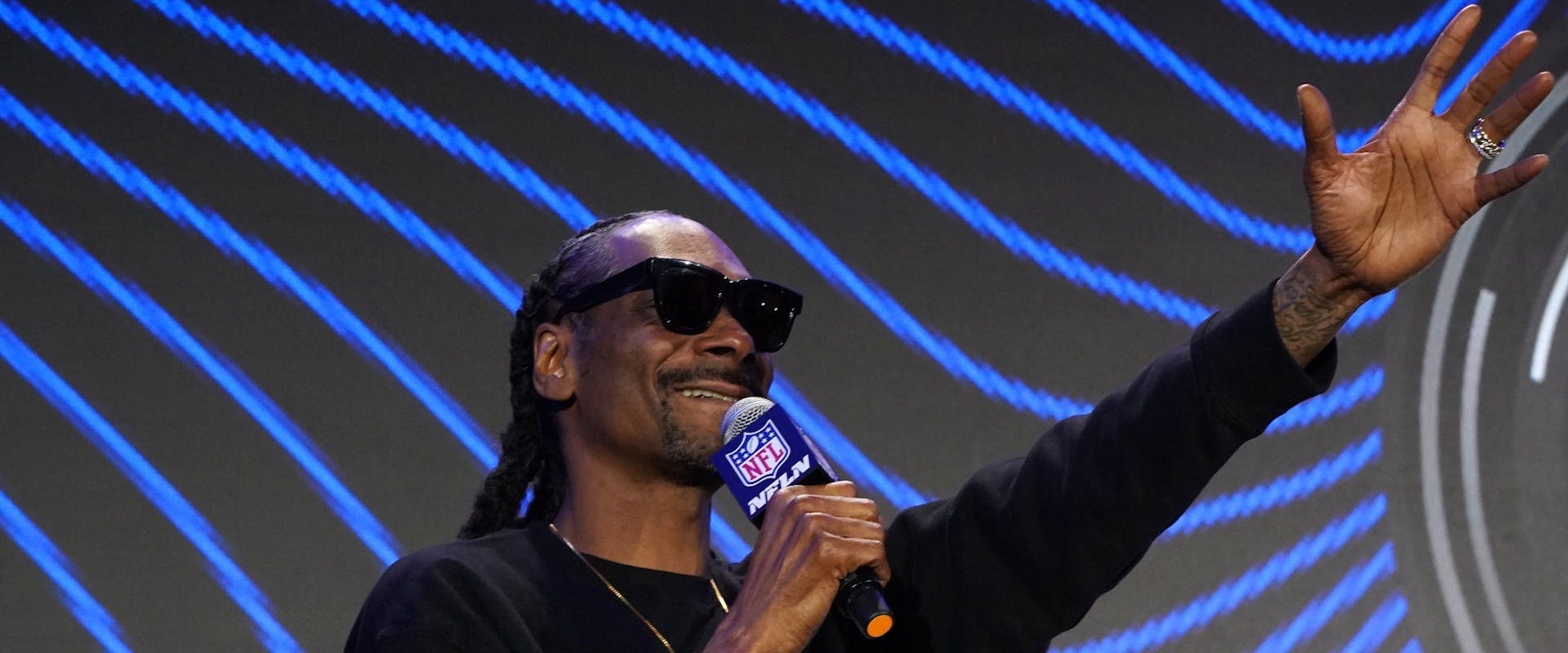 Snoop Dogg speaks during the Pepsi Super Bowl LVI Halftime Show Press Conference at Los Angeles Convention Center on February 10, 2022 in Los Angeles, California. 