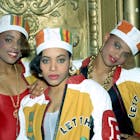 Rappers Salt-N-Pepa and their DJ Spinderella pose for a portrait in 1988