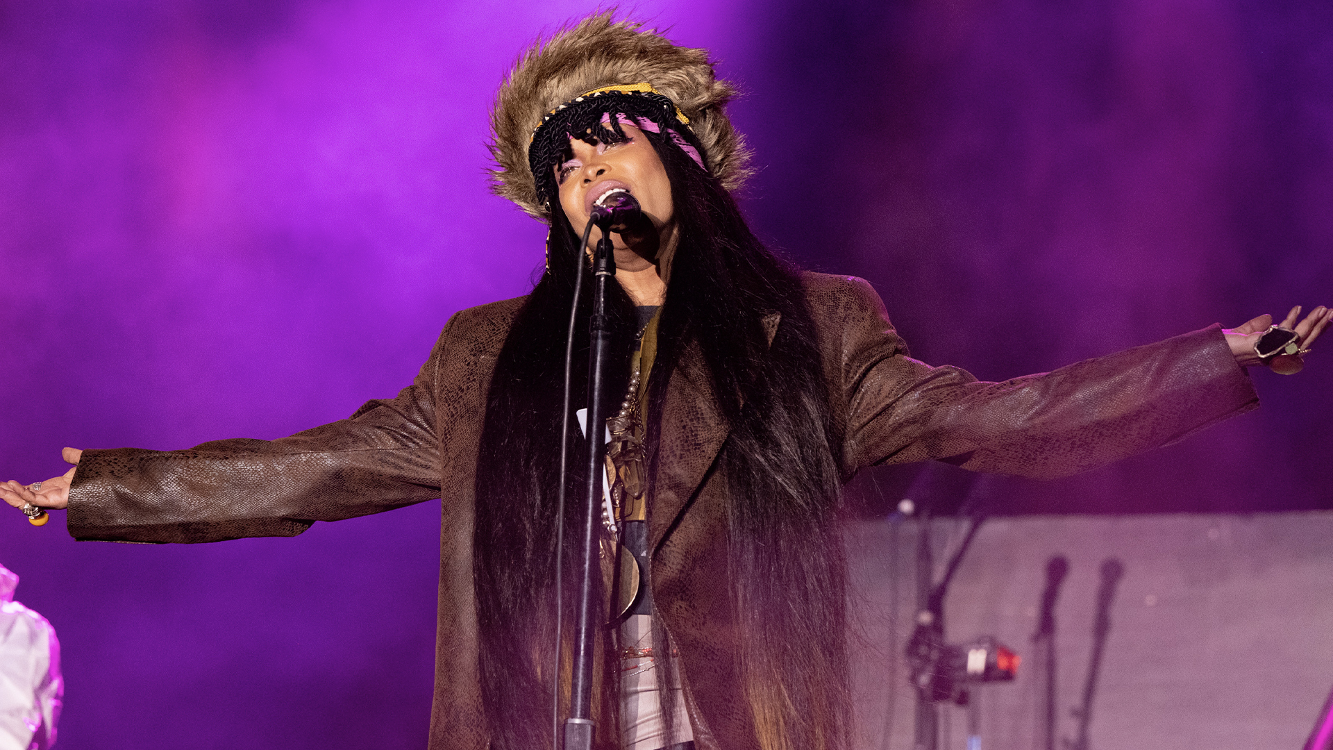 Singer Erykah Badu performs onstage during the Smokin Grooves Festival at Los Angeles State Historic Park on March 19, 2022 in Los Angeles, California. (Photo by Scott Dudelson/Getty Images)