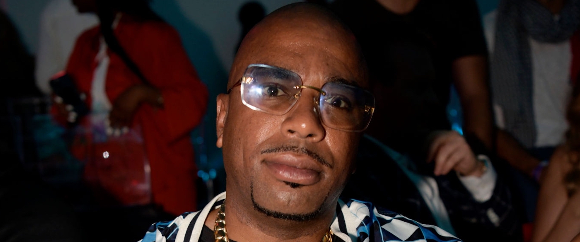 Musician N.O.R.E. poses in the front row during Art Hearts Fashion at Faena Forum on July 08, 2021 in Miami Beach, Florida. 
