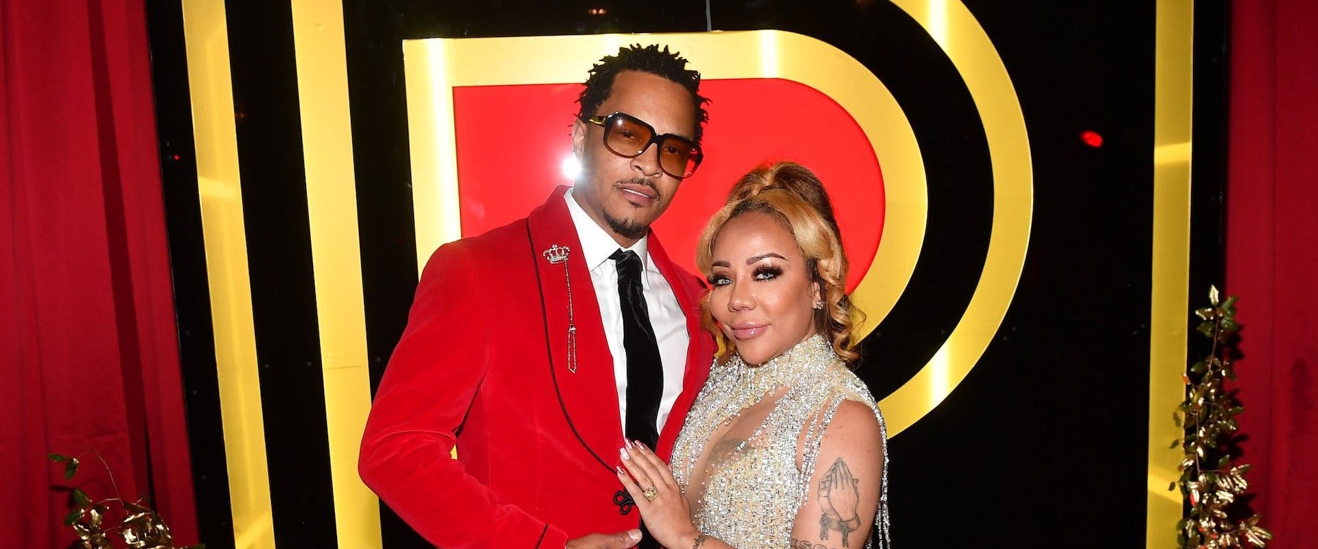 Rapper T.I. and Tameka "Tiny" Harris attend Black Tie Affair For Quality Control's CEO Pierre "Pee" Thomas on June 02, 2021 at Fox Theater in Atlanta, Georgia. (Photo by Paras Griffin/Getty Images)