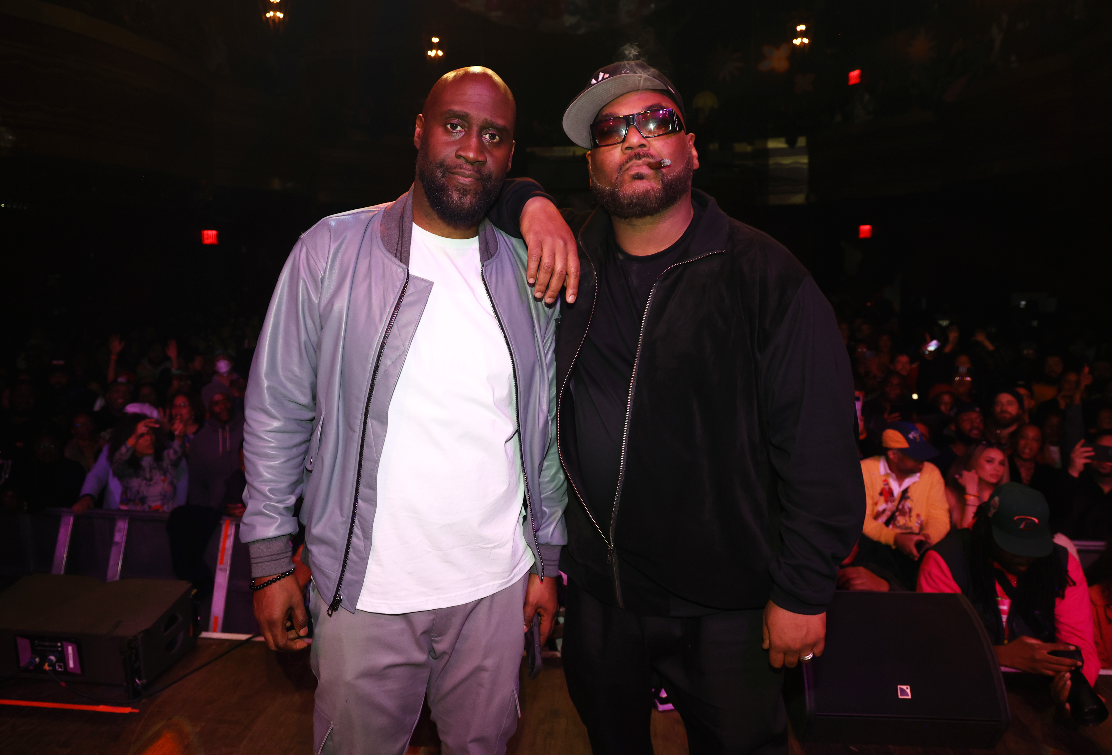 NEW YORK, NEW YORK - MARCH 02: (L-R) Kelvin "Posdnuos" Mercer and Vincent "Maseo" Mason of De La Soul pose onstage at De La Soul’s The DA.I.S.Y. Experience, produced in conjunction with Amazon Music, at Webster Hall on March 02, 2023 in New York City. 